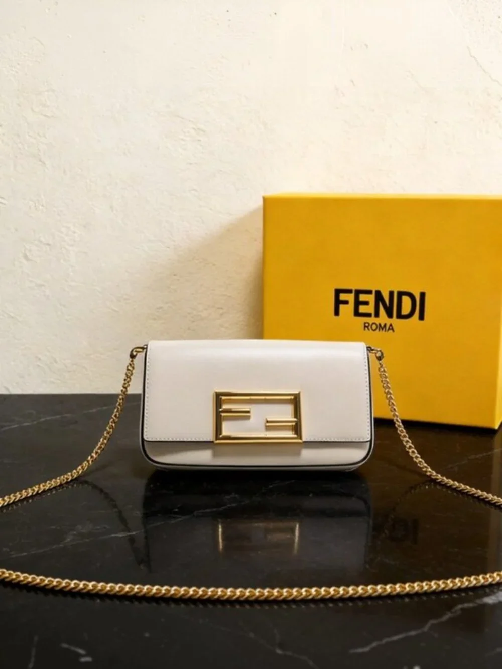 Fendi Medium Leather Shoulder Bag White